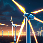 **

"Offshore wind farm digital twin, glowing with data visualization overlays.  Focus on predictive maintenance: highlighted turbine components with AI analysis showing potential stress points.  Realistic render, dramatic lighting, slight bokeh."

**